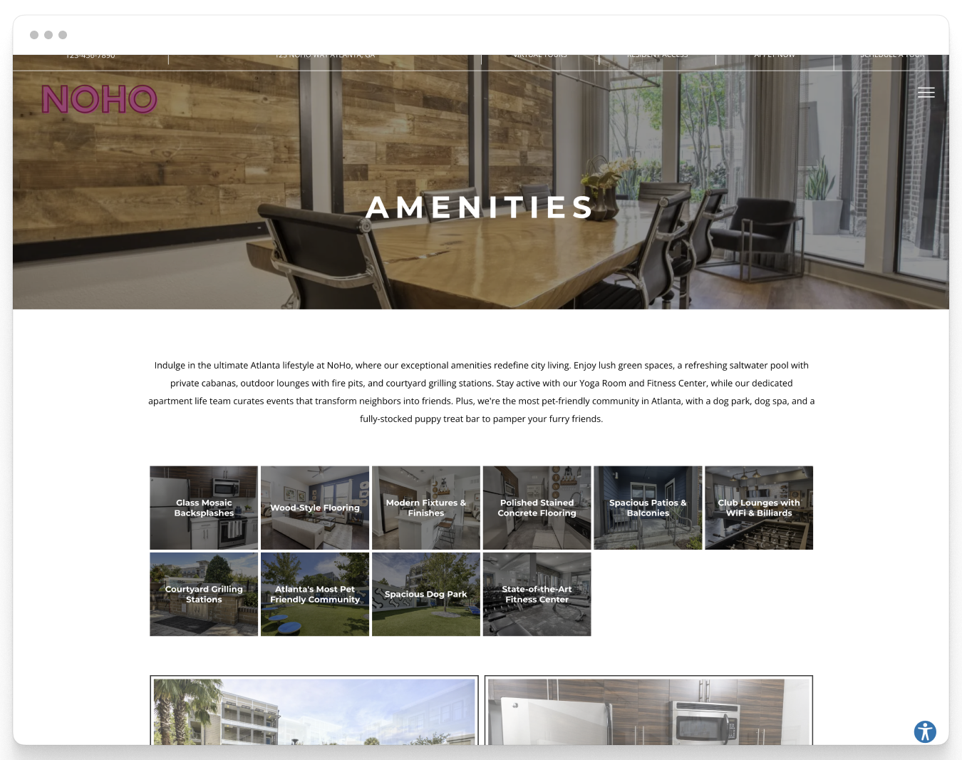 Amenities Page of Noho Property Website Theme