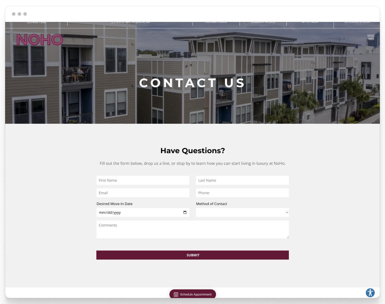 Contact Us Page of Noho Property Website Theme