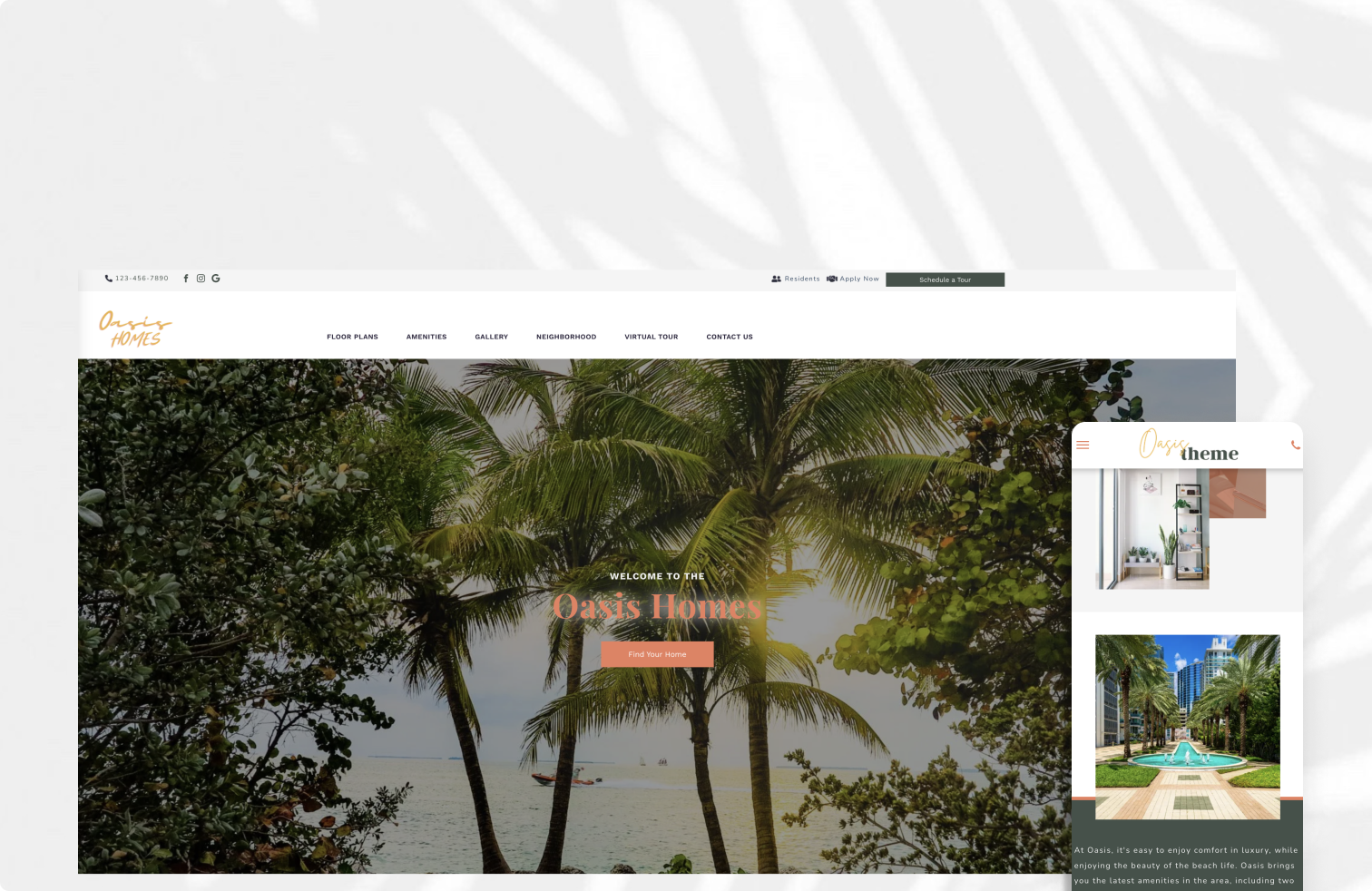 A website with a picture of palm trees on it