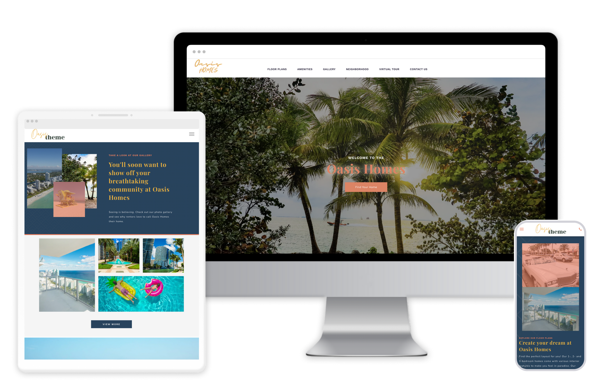 Oasis Property Website Theme on Tablet and Mobile