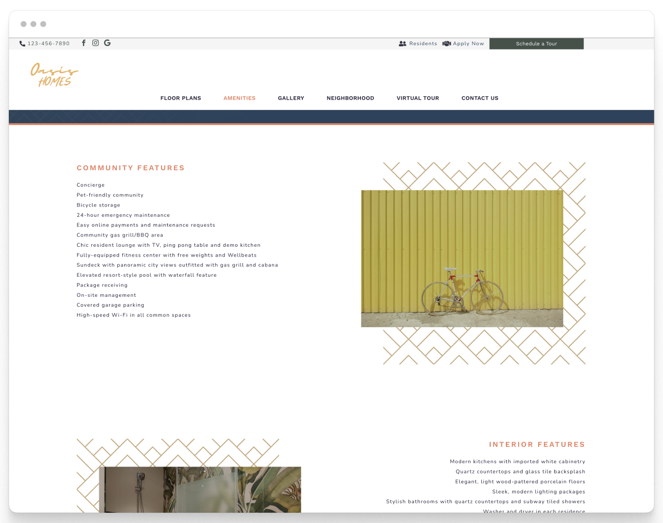 Amenities Page Preview of Oasis Property Website Theme