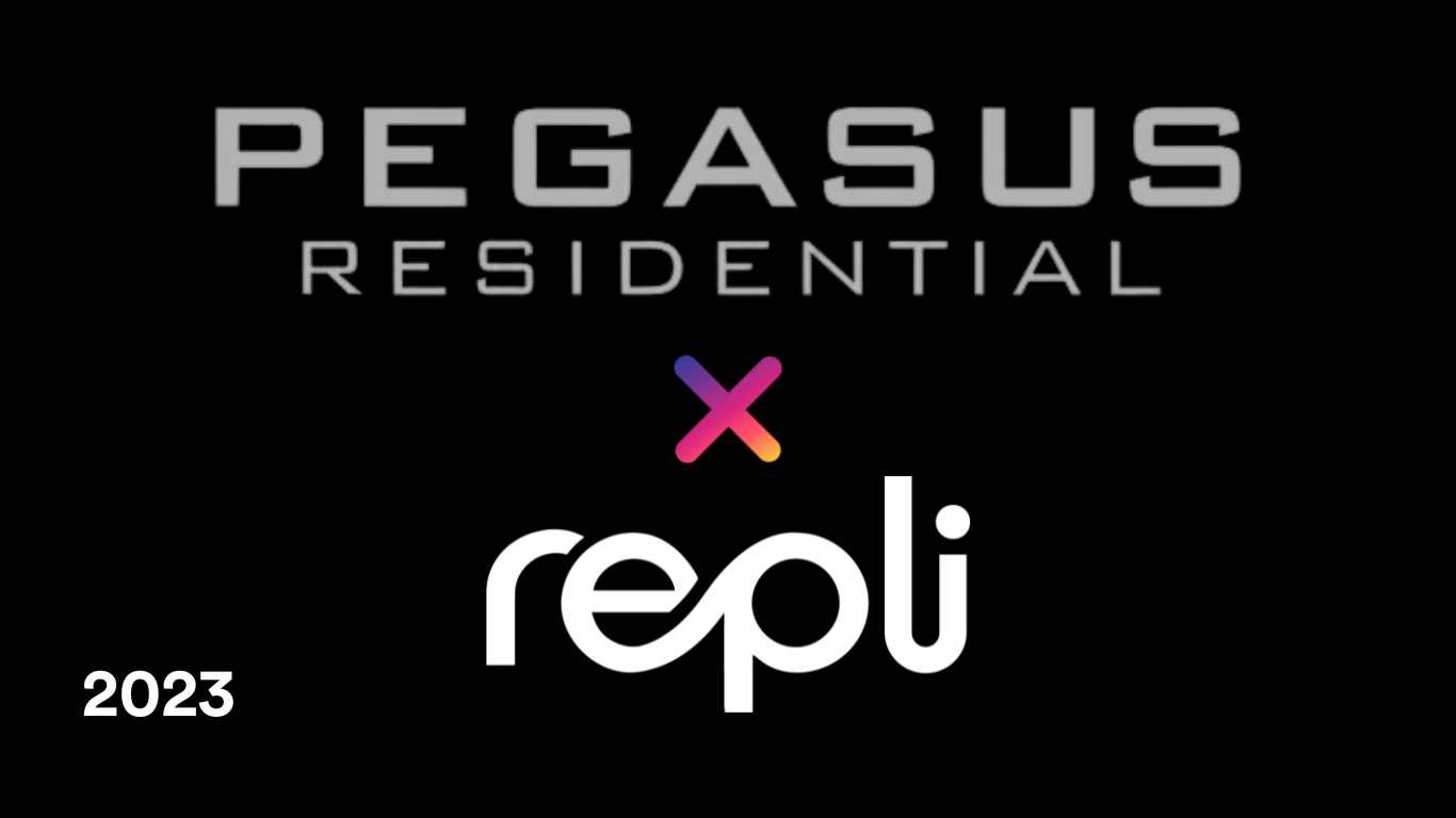 A logo for pegasus residential is shown on a black background