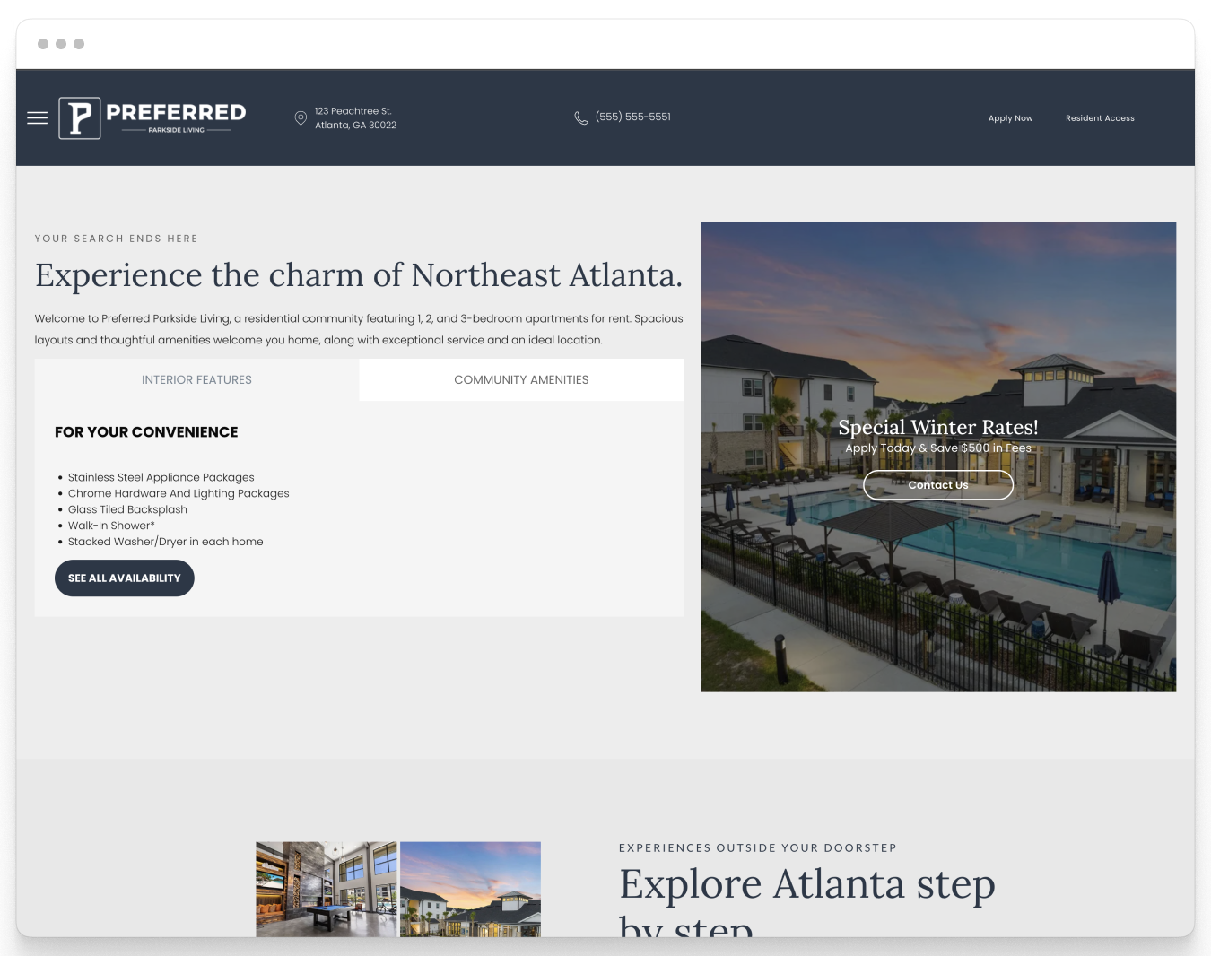 Home Page Content Section Preview of the Preferred Property Website Theme