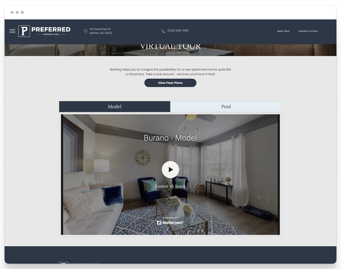 Virtual Tour Page Preview of the Preferred Property Website Theme