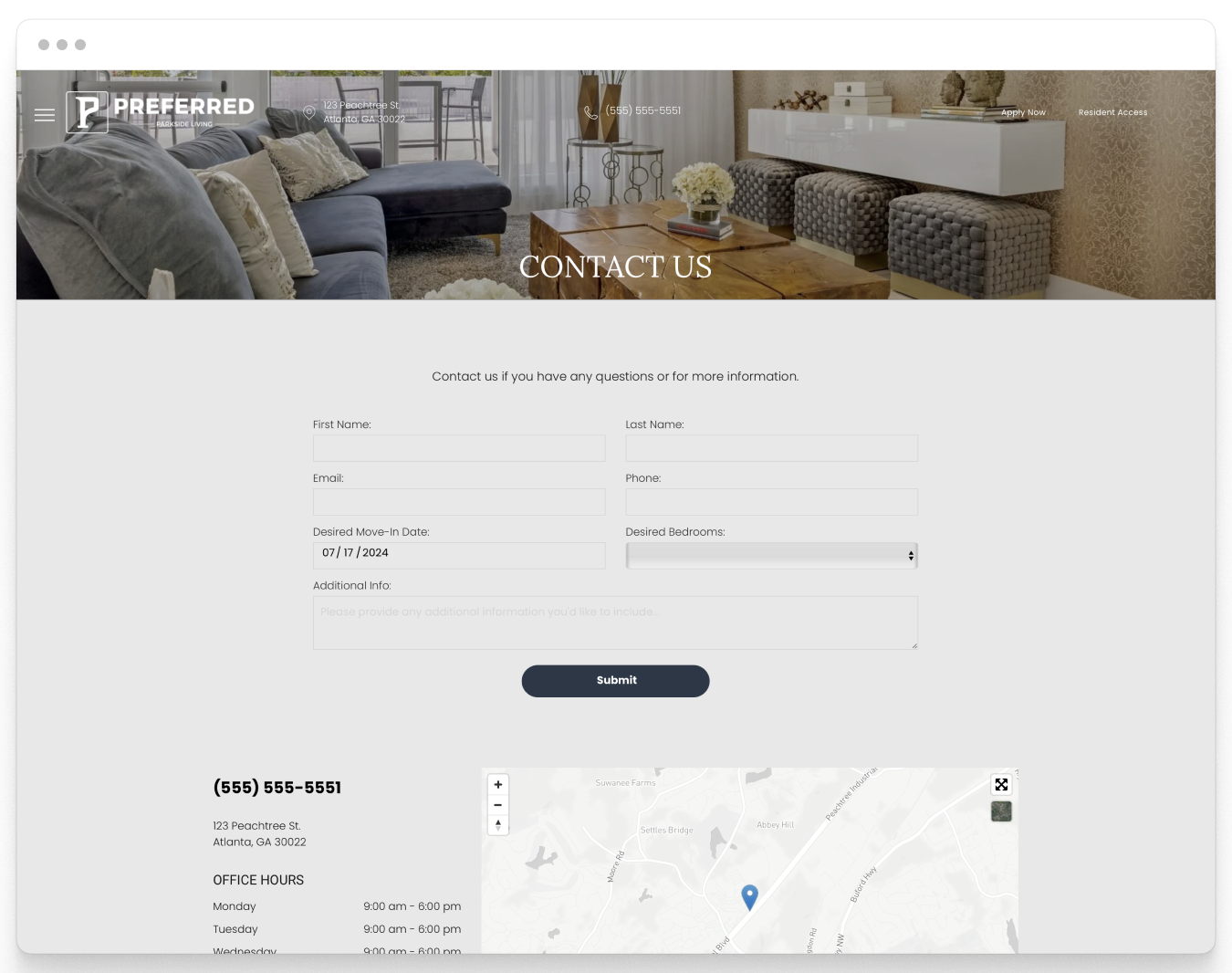 Contact Us Page Preview of the Preferred Property Website Theme