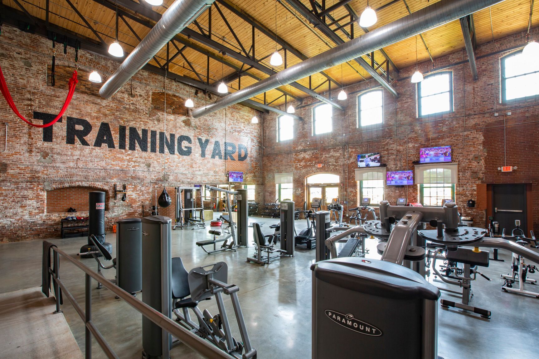 a gym with a sign that says training yard