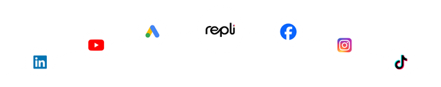 A row of social media icons on a white background