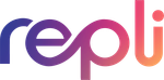 A colorful logo for a company called repli