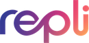 A colorful logo for a company called repli