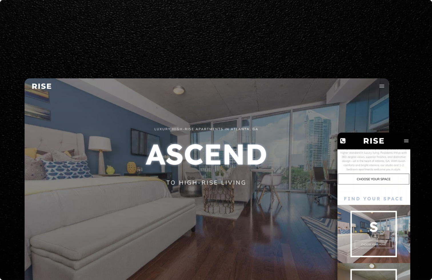 A computer screen shows a living room with the word ascend on it.