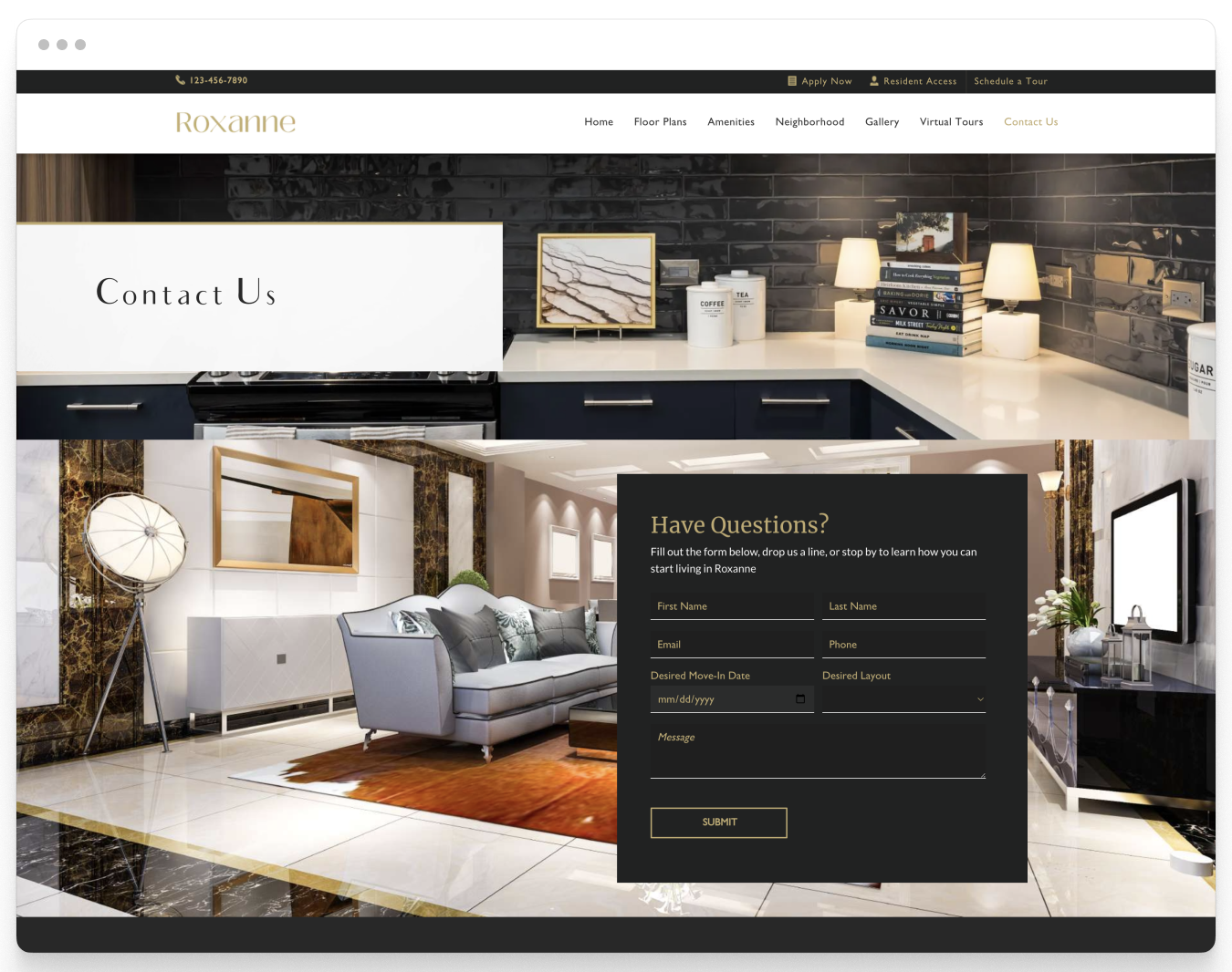 Contact Us Page Preview of the Roxanne Property Website Theme