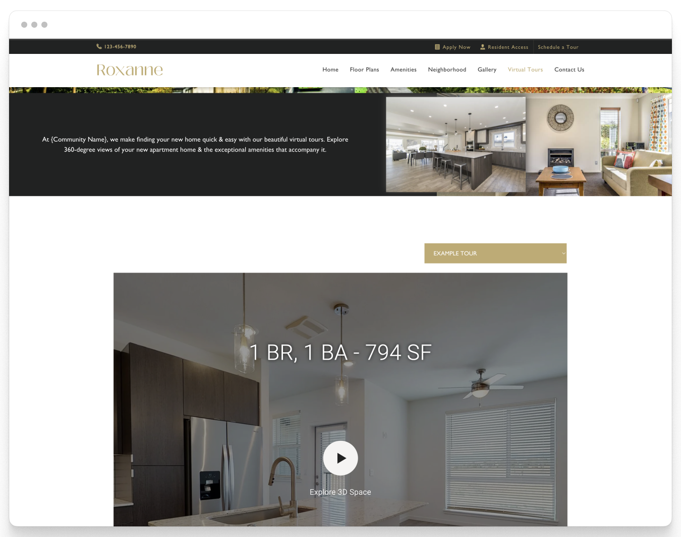 Virtual Tour Page Preview of the Roxanne Property Website Theme