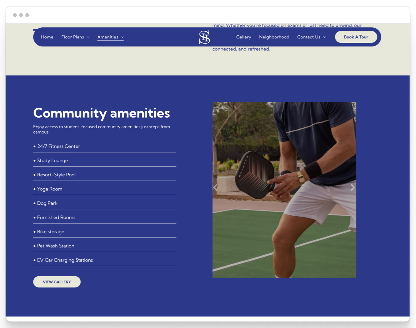 Amenities Page Preview of the Stadium Student Property Website Theme