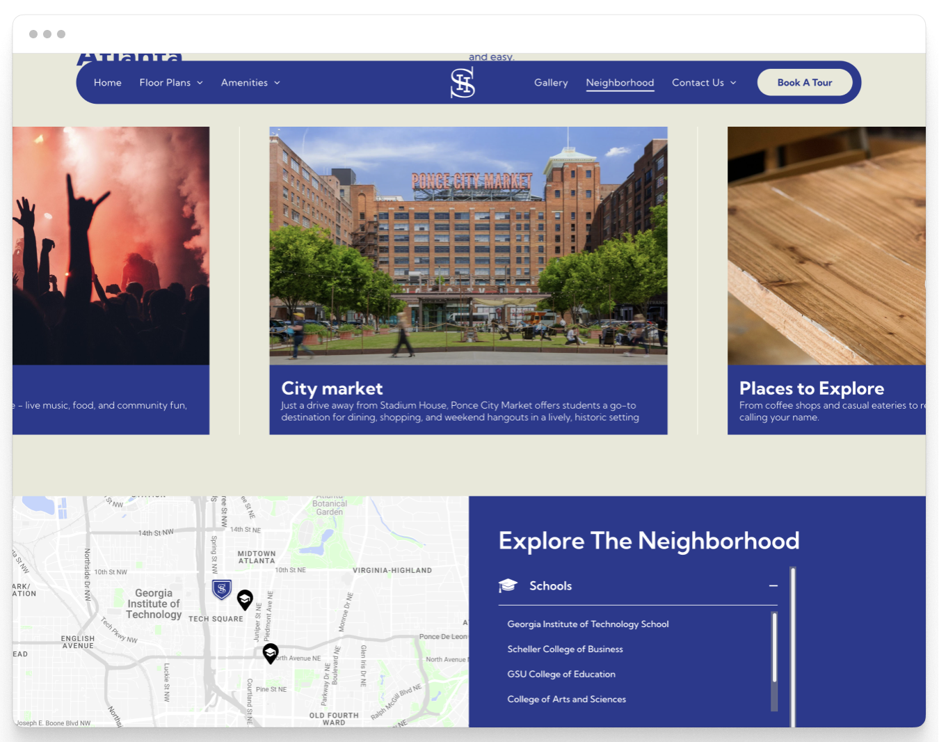 Neighborhood Page Preview of the Stadium Student Property Website Theme