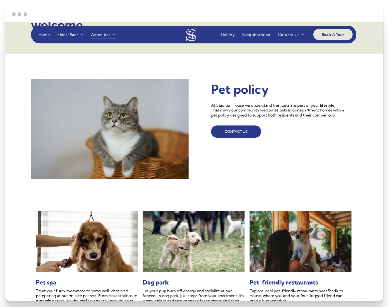 Pet Policy Page Preview of the Stadium Student Property Website Theme