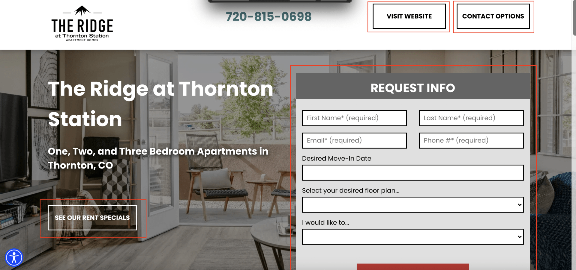 apartment landing page buttons