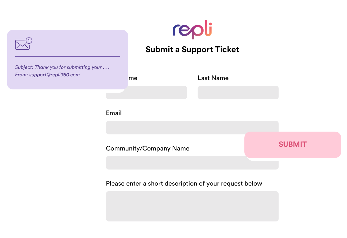 A screenshot of a repli submit a support ticket.
