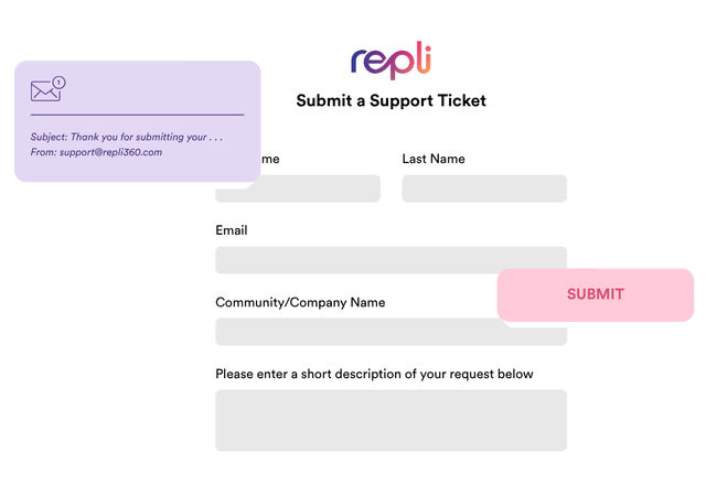 A screenshot of a repli submit a support ticket.