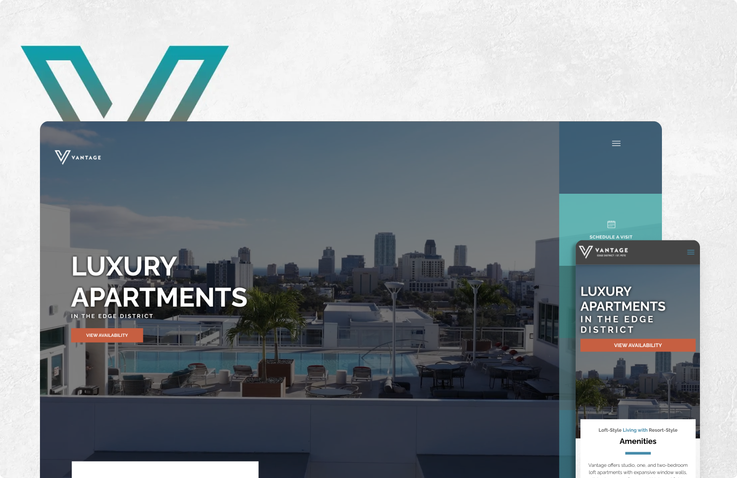 A computer screen displaying a website for luxury apartments.