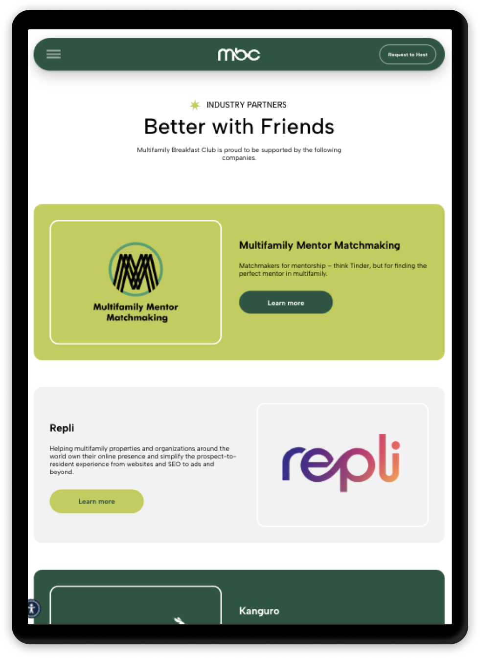 Multifamily Breakfast Club Website Tablet View