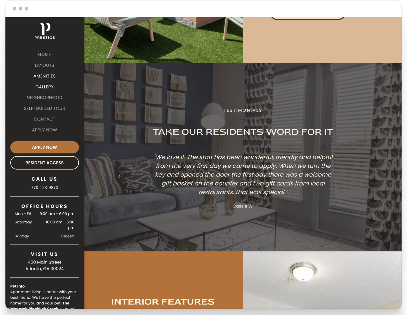 Testimonial Section of Prestige Property Website Theme