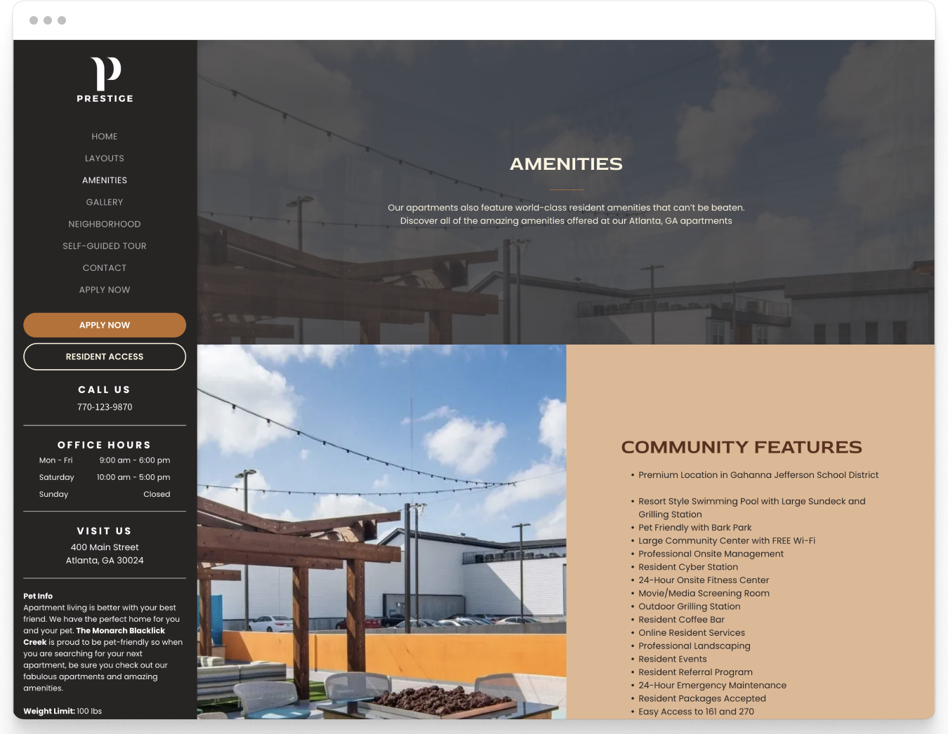 Amenities Page of Prestige Property Website Theme