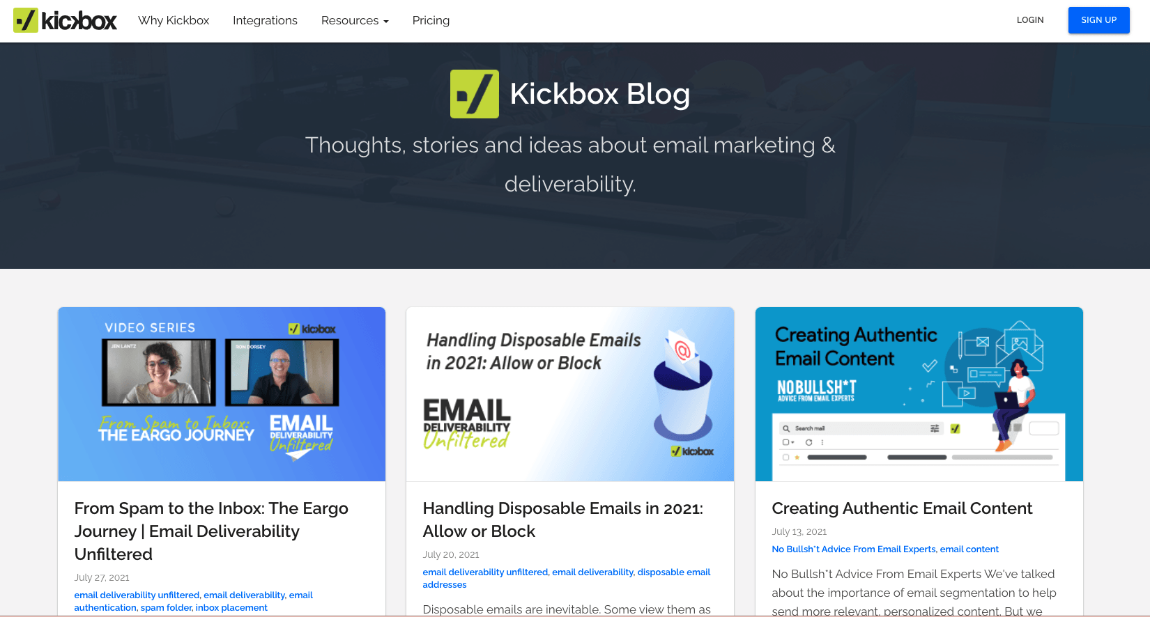 Kickbox blog site in browser