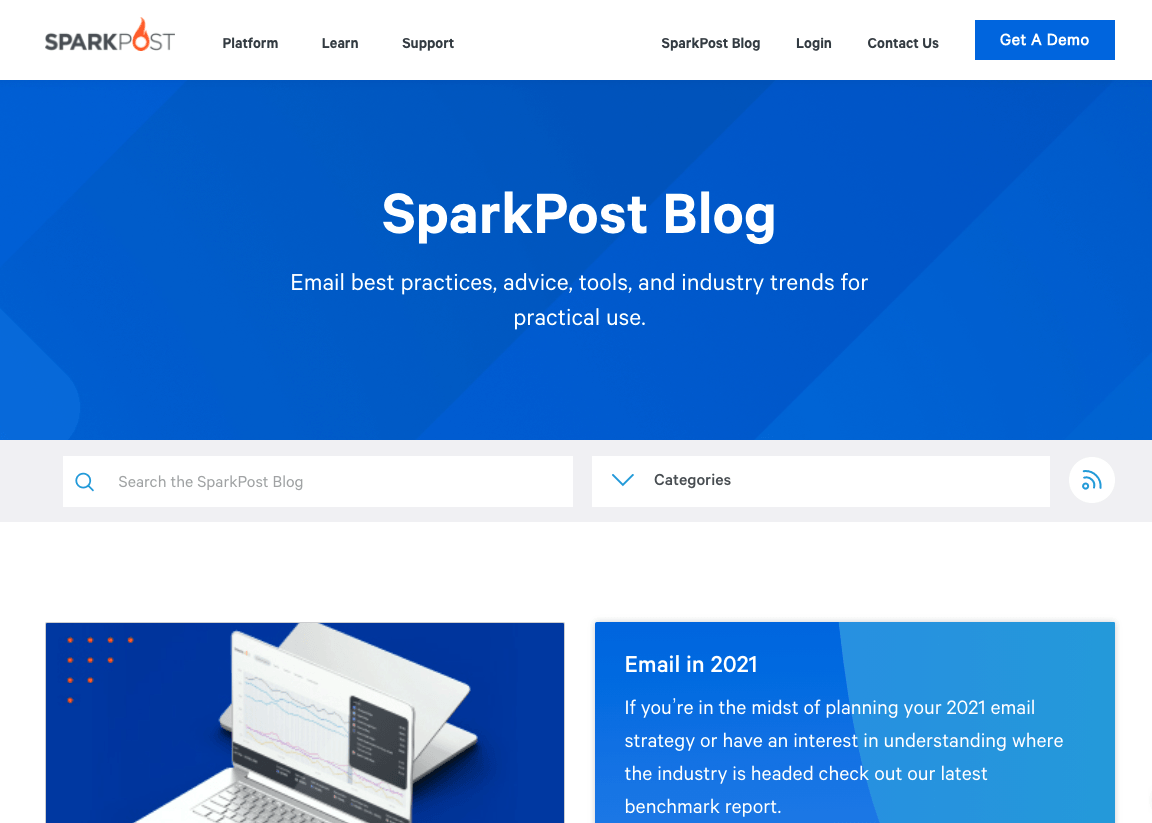 SparkPost blog site in browser