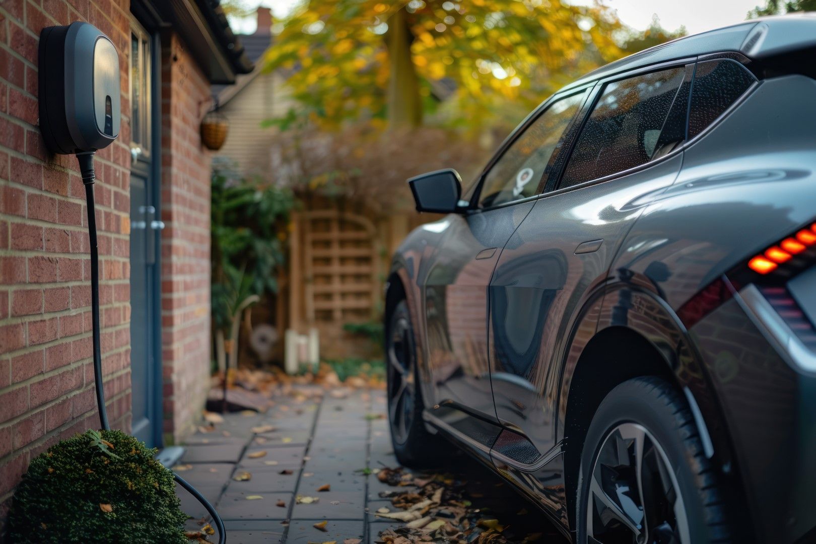 Eco-friendly car plugged into a home charger