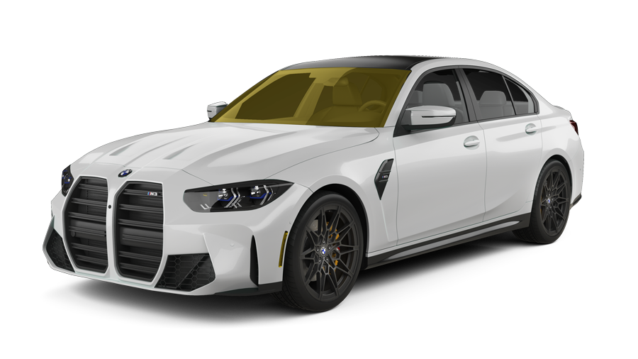 A white bmw m3 is shown on a white background.