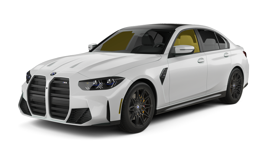 A white bmw m3 is shown on a white background.