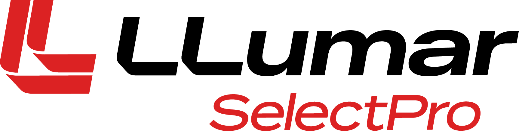 a red and black logo for llumar with a sun in the middle .