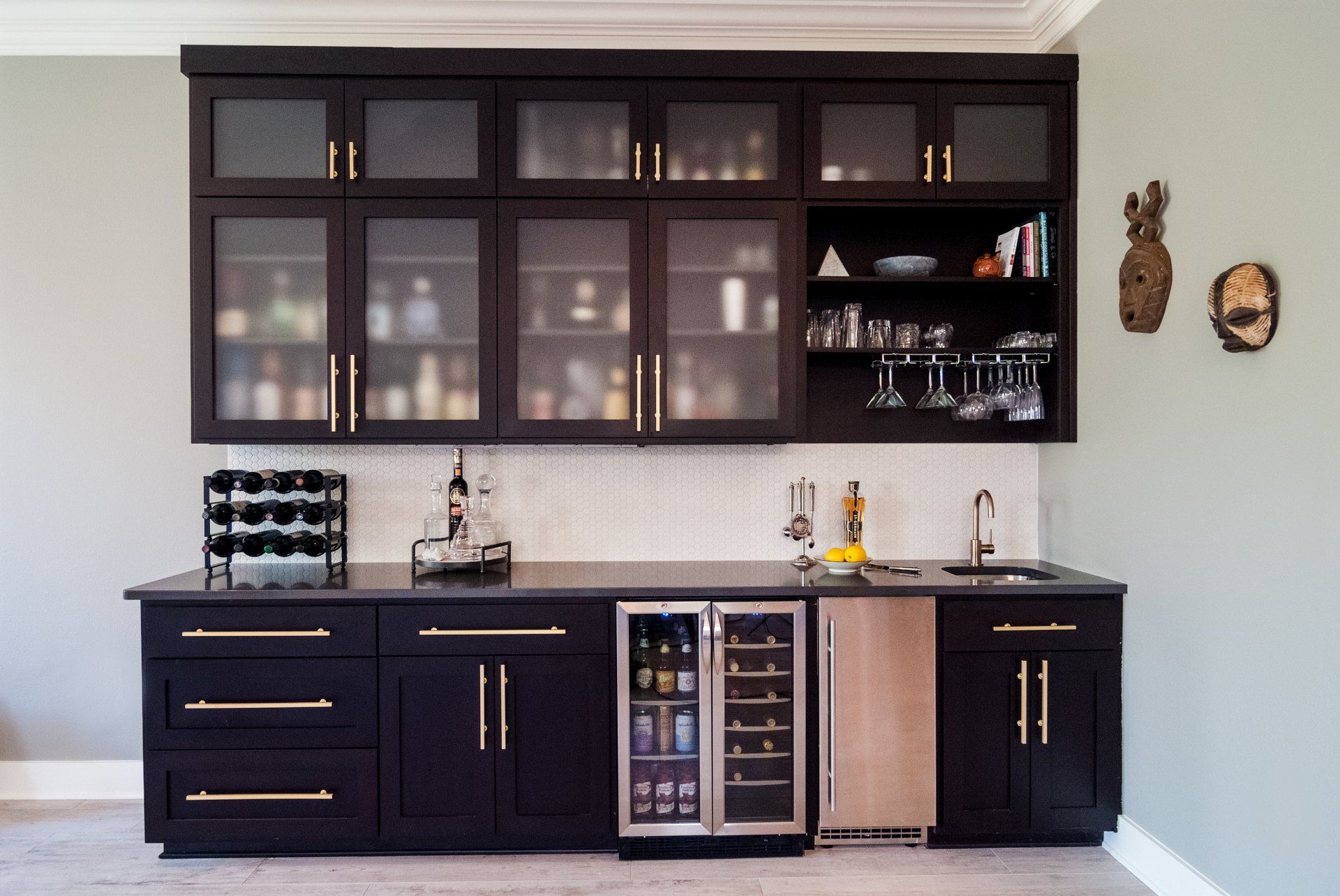 Dark Kitchen Cabinets with Gold Accents