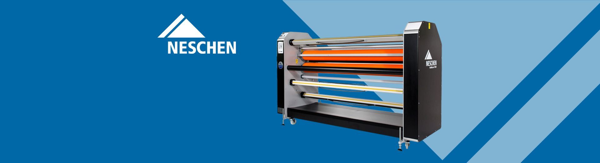 Neschen laminator on blue background with logo