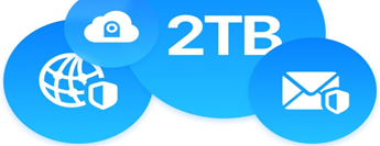 Graphics showing secure cloud storage: globe, cloud, mail icons;