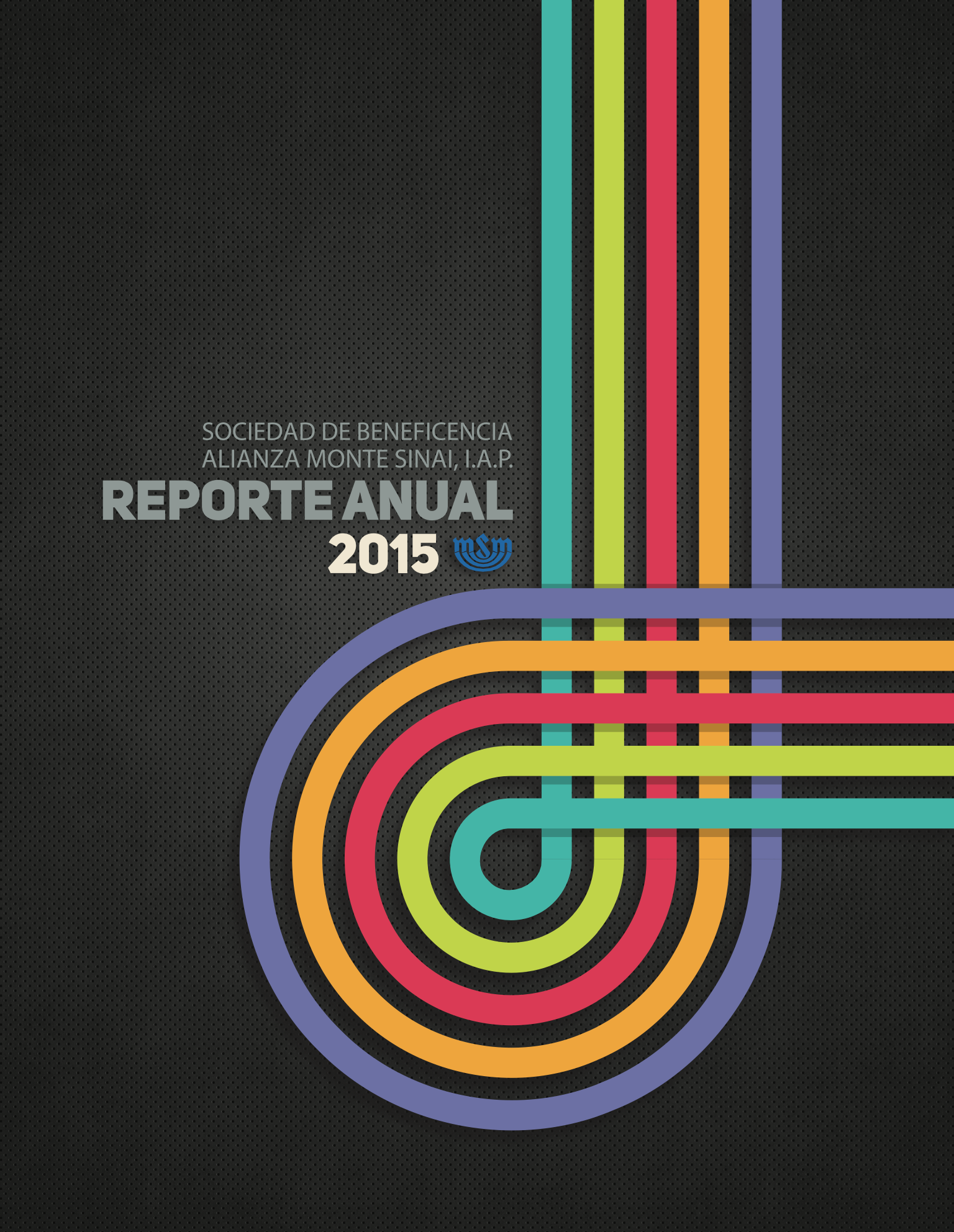 Un fondo negro con un círculo de color arcoíris y las palabras reporte anual 2015