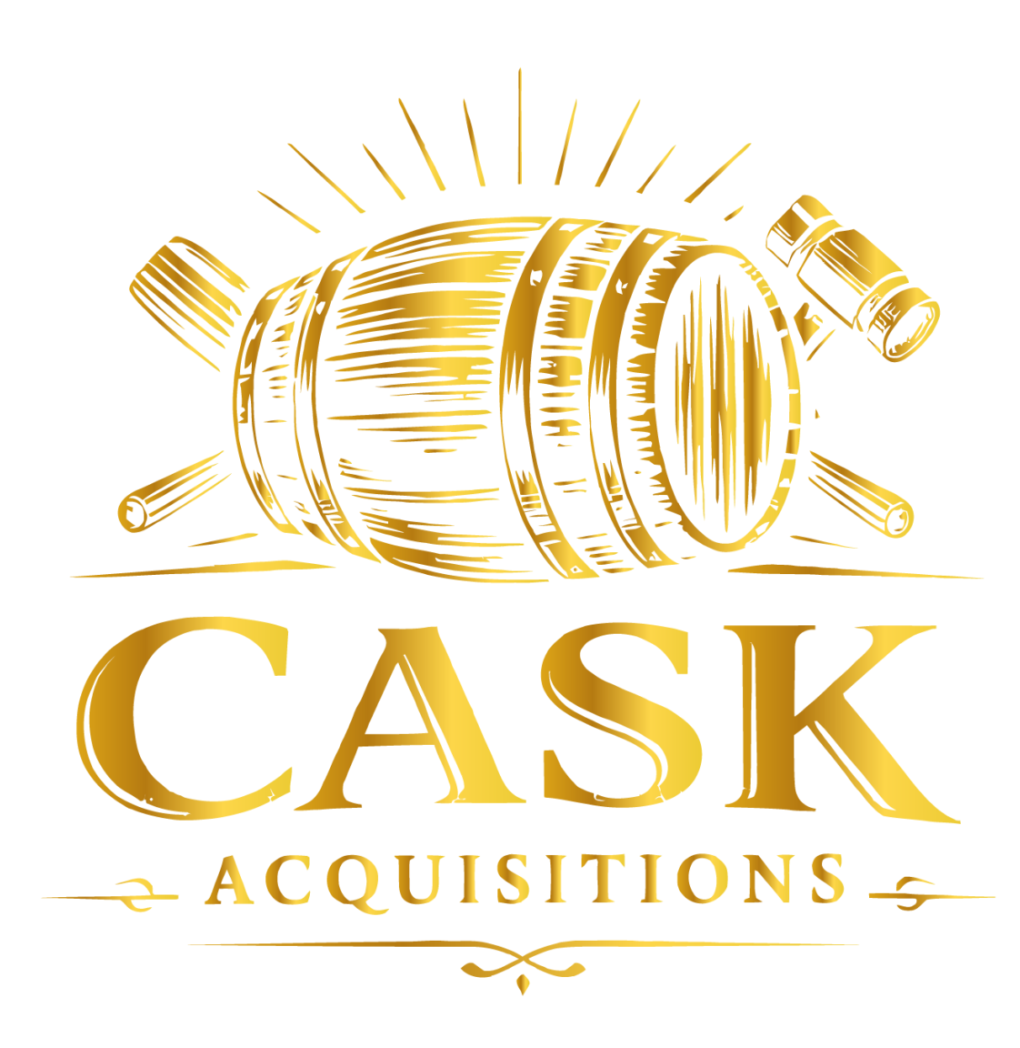 A gold logo with a wooden cask, crossed mallets, and the text 