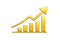 A golden bar chart with an upward-pointing arrow overlay, representing growth and progress on a white background.