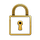 A gold-outlined padlock with a white center and a gold keyhole.