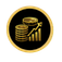 Gold icon of a stack of coins next to an upward-trending bar graph in a circular frame.