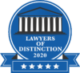 A blue badge that says `` lawyers of distinction '' on it.
