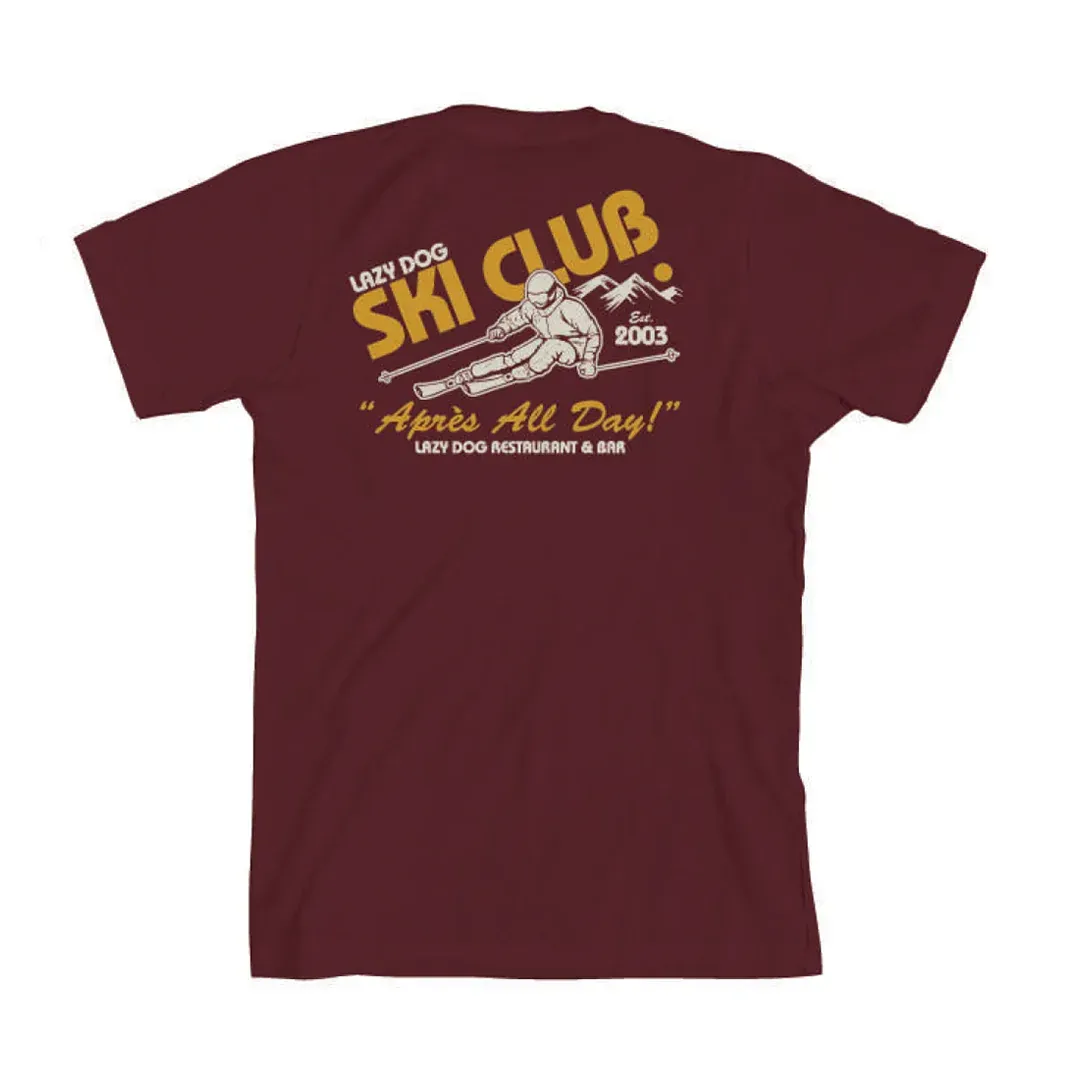 Maroon t-shirt with a ski club graphic: 