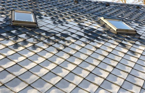 There are two skylights on the roof of a building. Clean tiled roof in Stoke-on-Trent.