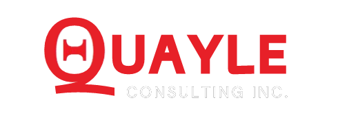 A red and white logo for quayle consulting inc.