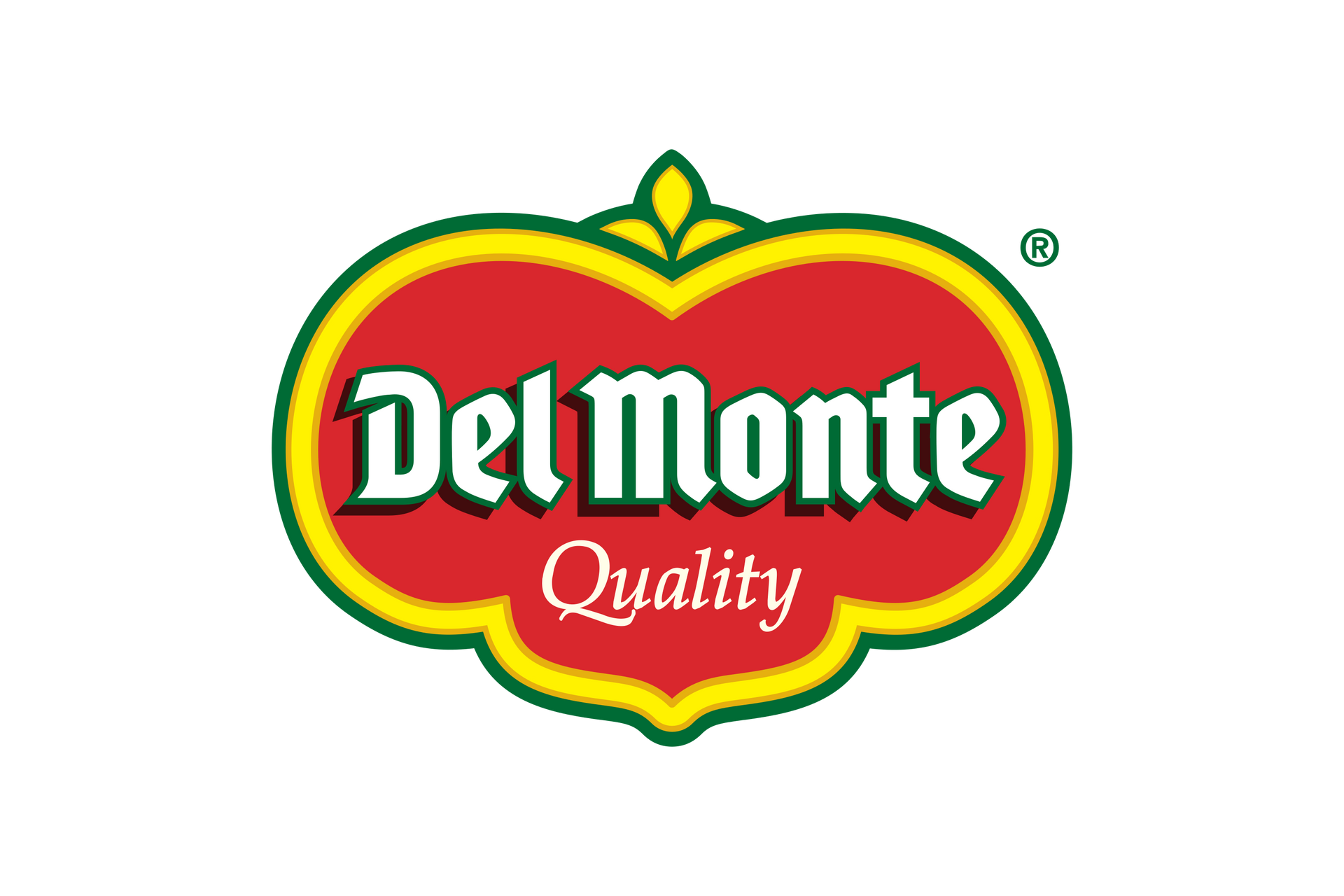 Del Monte logo: red, yellow, and green shield shape with "Del Monte Quality" text.