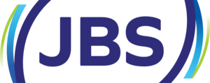 Logo for JBS in dark blue text within a dark blue oval, with green and light blue curved lines.