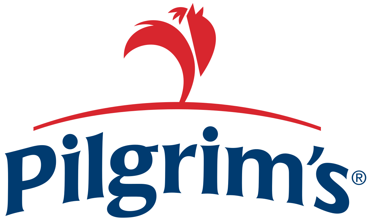 Pilgrim's logo: A red rooster over the blue word "Pilgrim's".