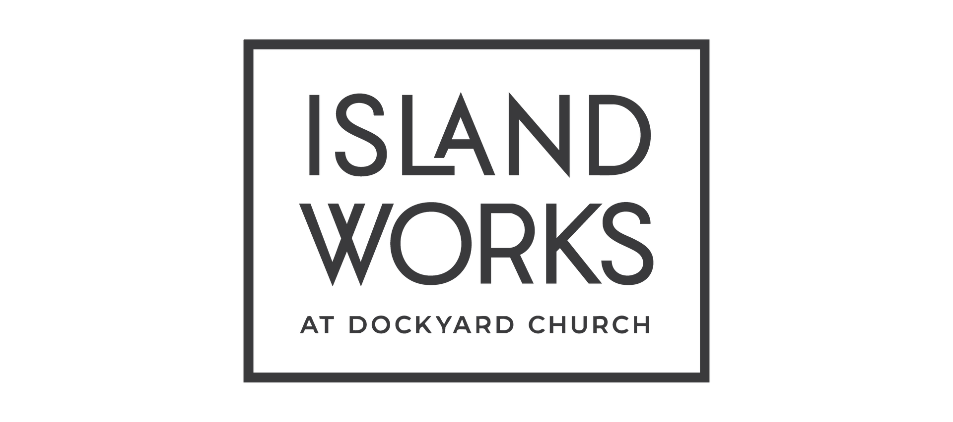 The island works at dockyard church logo is black and white.