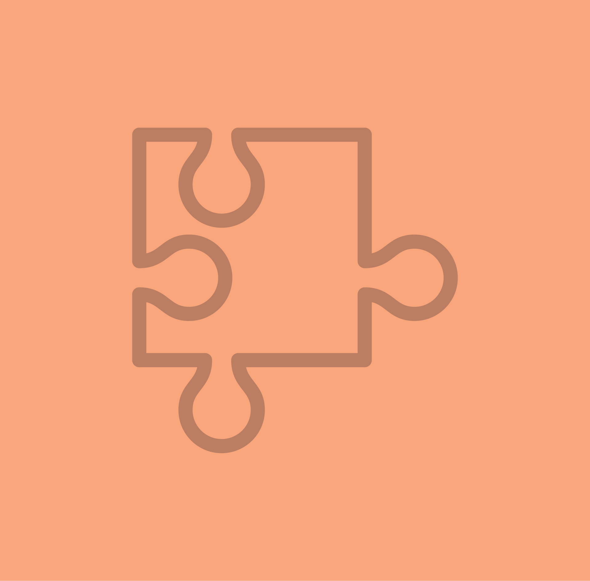 A line drawing of a puzzle piece on an orange background.