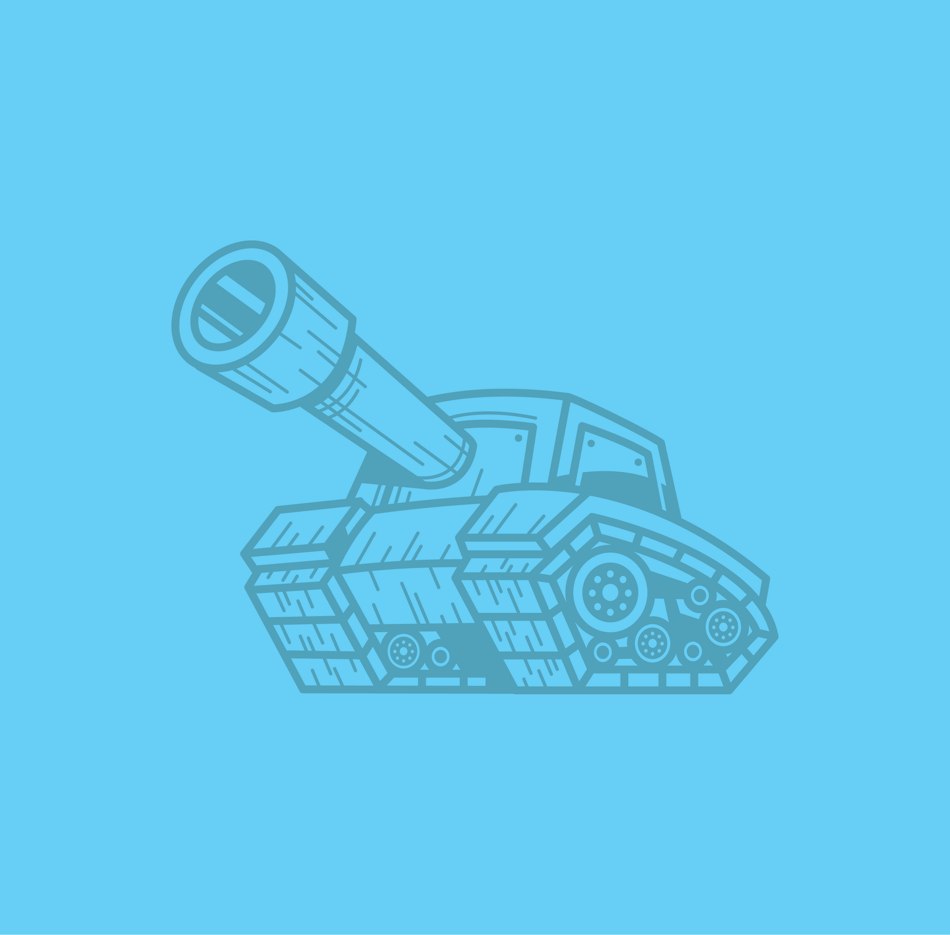 A blue tank with a large cannon on a blue background.